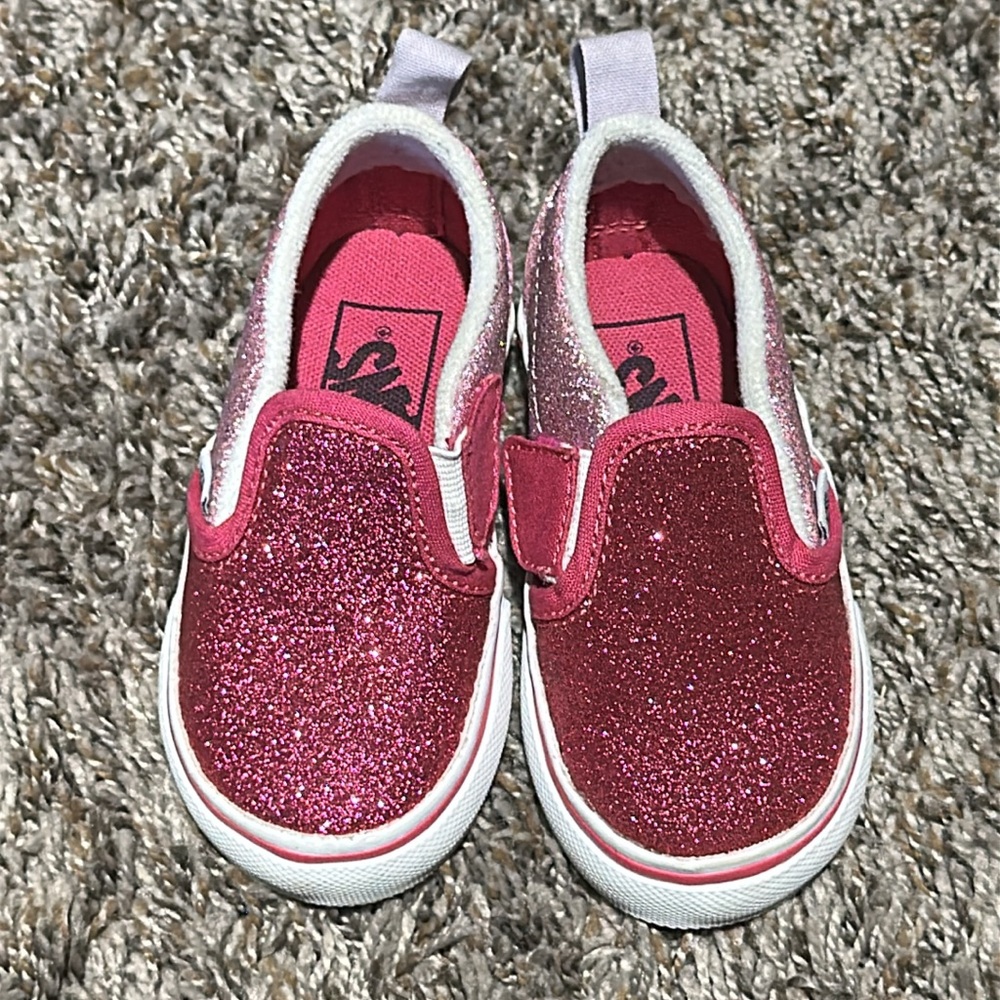 NEW toddler Vans Sparkly Pink Kids Slip-On Shoes 4.5